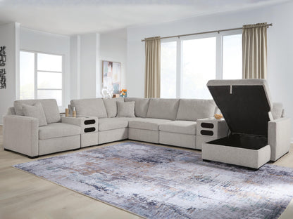 Orange Furniture Outlet - Ashley Furniture - ModMax Luxe Sectional - RAF 8-Piece Sectional with Storage Chaise and Audio Consoles / Flint - 68605S80