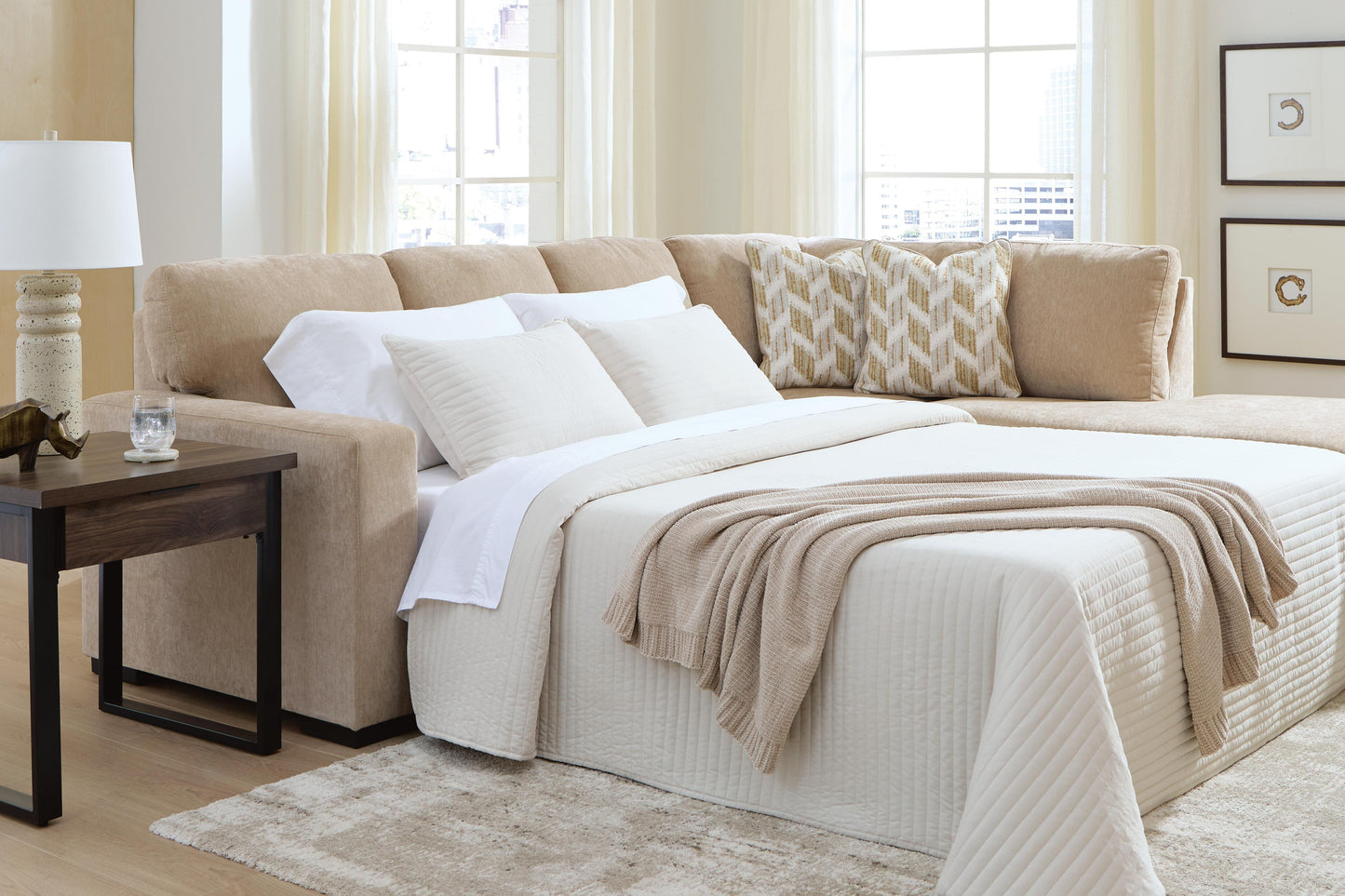 Orange Furniture Outlet - Ashley Furniture - Bridgepoint Sectional - 2-Piece Sleeper Sectional with Chaise / Almond - PC69507S5