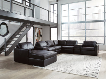 Orange Furniture Outlet - Ashley Furniture - ModMax II Sectional - RAF 8-Piece Sectional with Chaise and Audio Consoles / Black - 74305S47