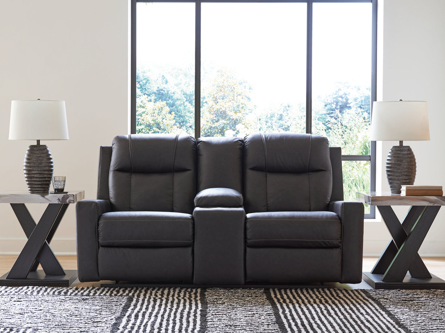 Orange Furniture Outlet - Ashley Furniture - Mackmenville Living Room - DBL Rec Loveseat w/Console / Carbon - 7471394