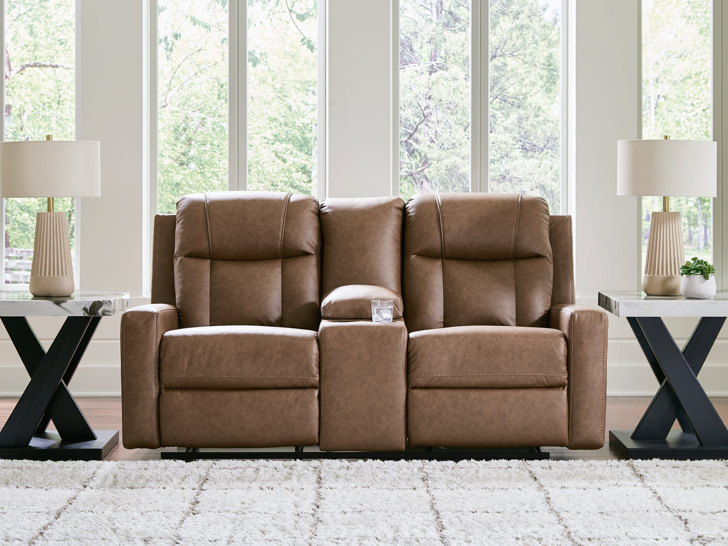Orange Furniture Outlet - Ashley Furniture - Mackmenville Living Room - DBL Rec Loveseat w/Console / Caramel - 7471494
