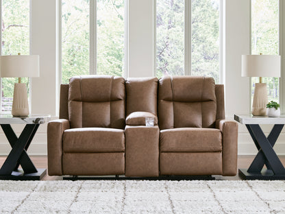 Orange Furniture Outlet - Ashley Furniture - Mackmenville Living Room - DBL Rec Loveseat w/Console / Caramel - 7471494