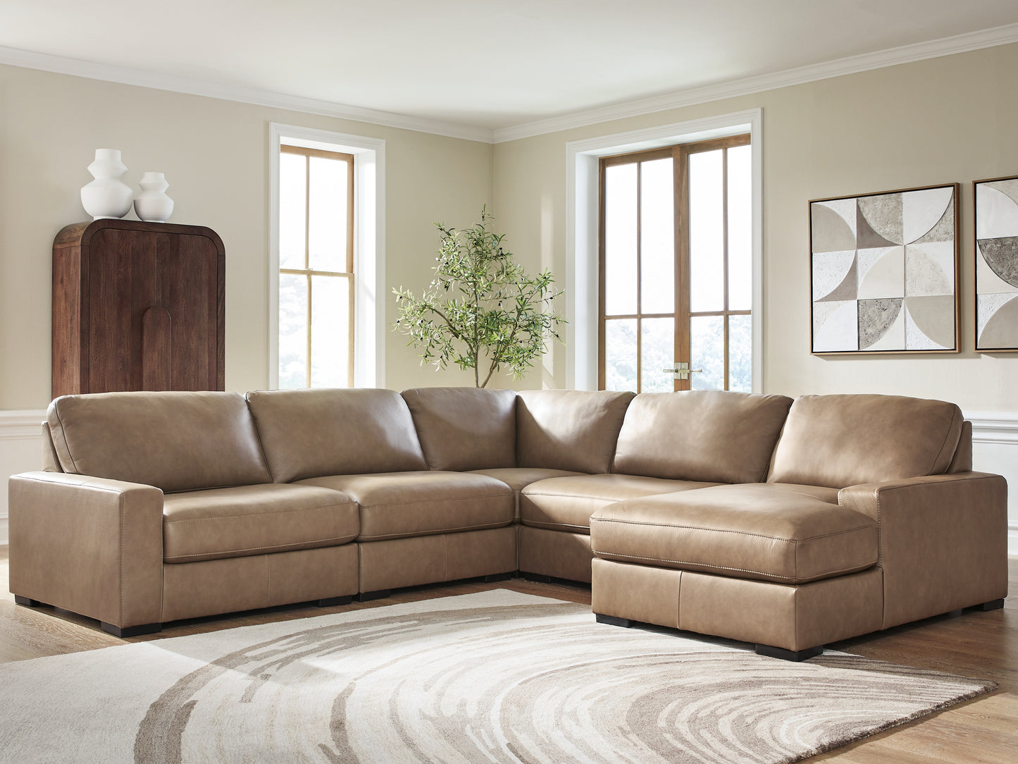 Orange Furniture Outlet - Ashley Furniture - Veronella Sectional - RAF 5-Piece Sectional with Chaise / Sahara - 76106S13