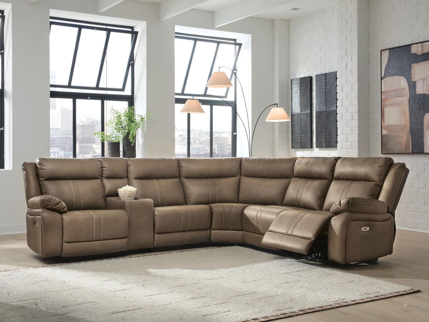 Orange Furniture Outlet - Ashley Furniture - Max-Momentum Sectional - 6-Piece Power Reclining Sectional with Audio Console / Biscotti - PC82305S9