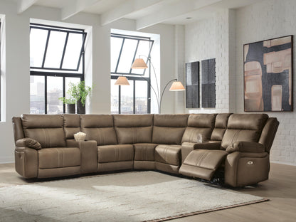 Orange Furniture Outlet - Ashley Furniture - Max-Momentum Sectional - 7-Piece Power Reclining Sectional with Audio Consoles / Biscotti - PC82305S7