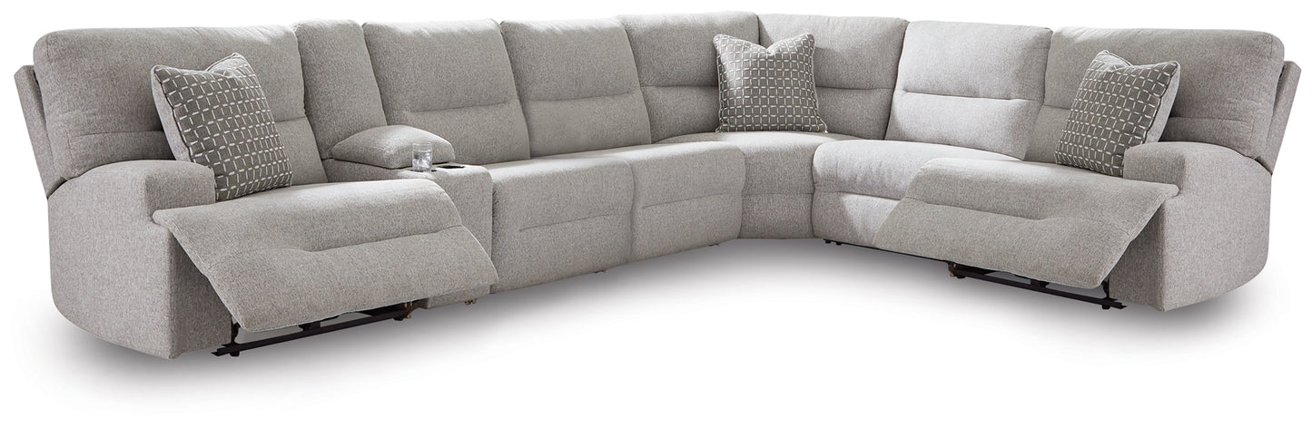 Orange Furniture Outlet - Ashley Furniture - Acklen Place Sectional - 7-Piece Power Sectional Reclining Sofa with Storage Console / Pewter - 93605S20