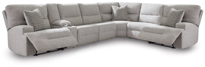 Orange Furniture Outlet - Ashley Furniture - Acklen Place Sectional - 7-Piece Power Sectional Reclining Sofa with Storage Console / Pewter - 93605S20