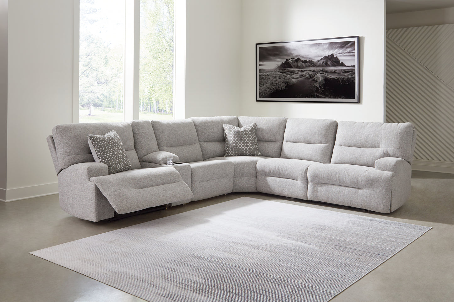 Orange Furniture Outlet - Ashley Furniture - Acklen Place Sectional - 6-Piece Power Reclining Sectional / Pewter - 93605S9