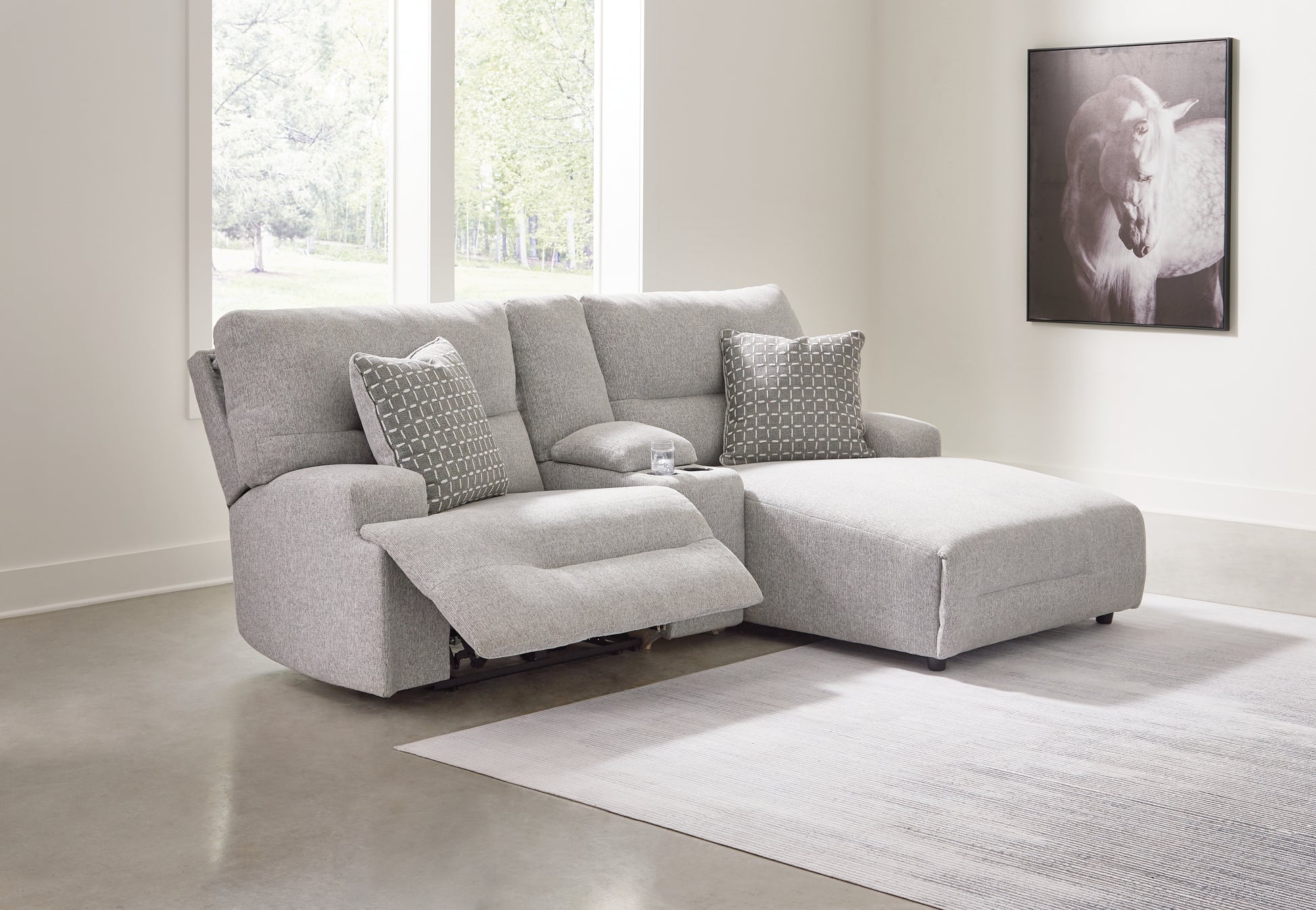 Orange Furniture Outlet - Ashley Furniture - Acklen Place Sectional - 3-Piece Power Reclining Sectional Sofa with Chaise / Pewter - 93605S4