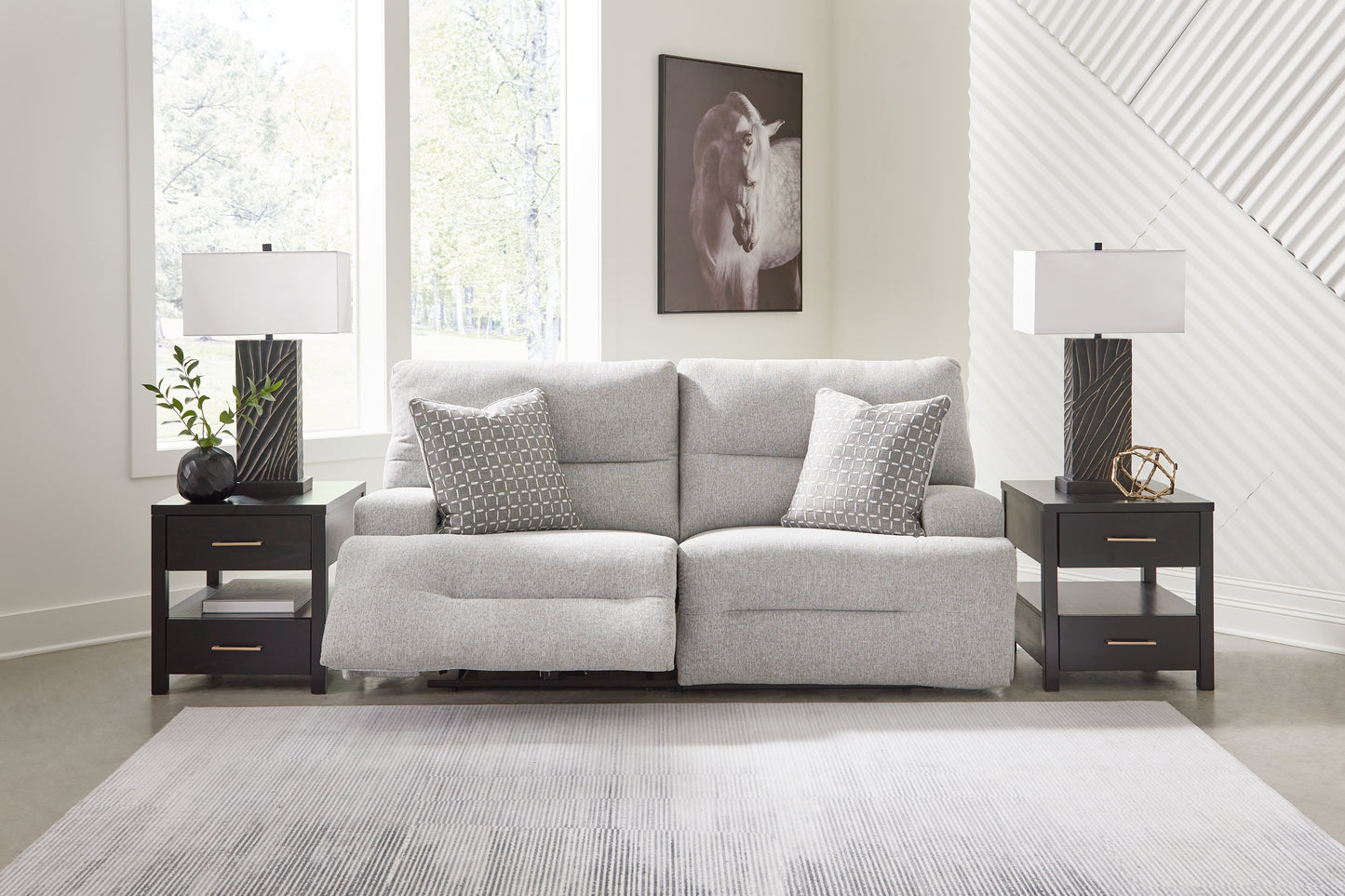 Orange Furniture Outlet - Ashley Furniture - Acklen Place Sectional - 2-Piece Power Reclining Sectional Loveseat / Pewter - 93605S16