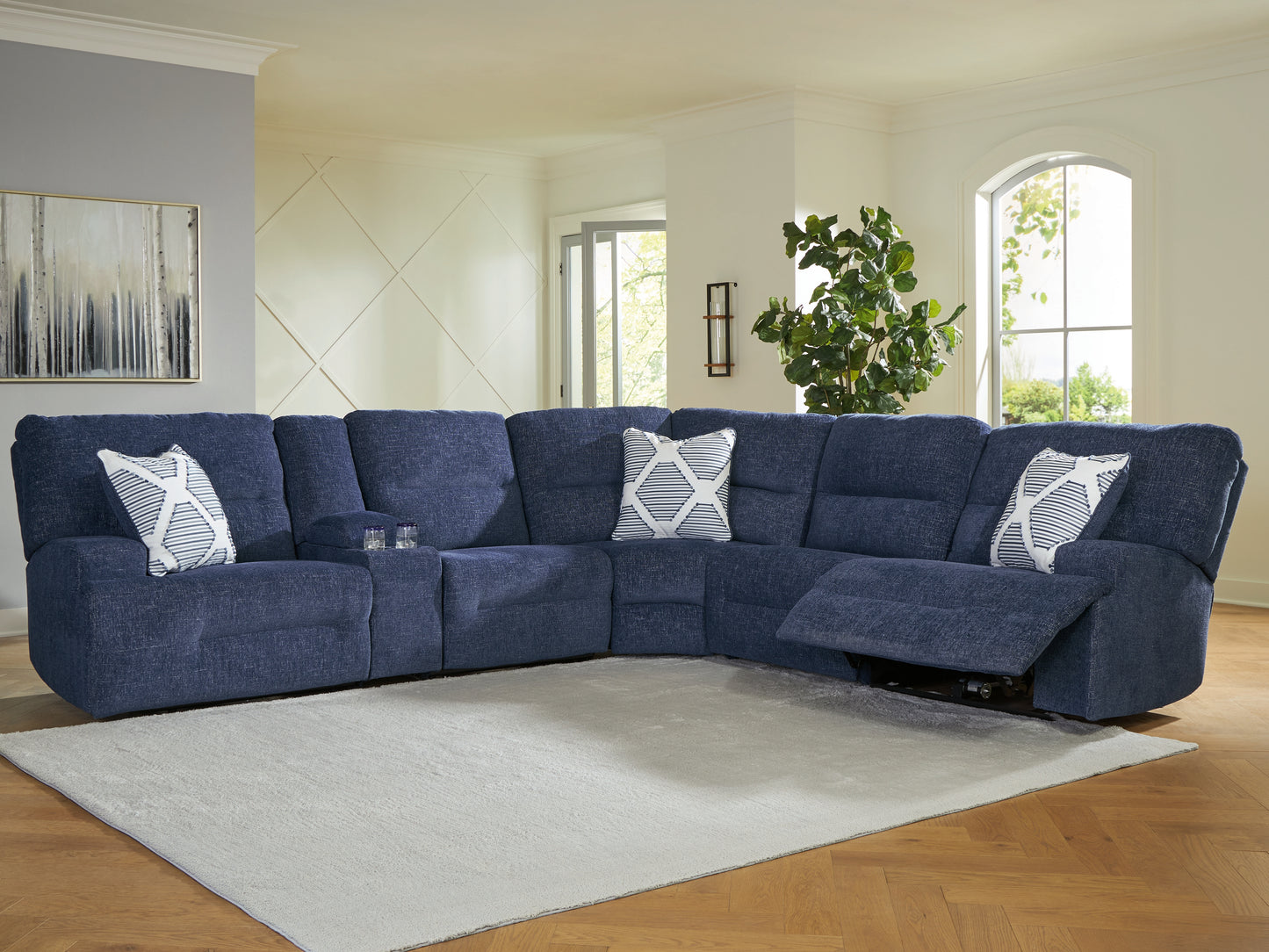 Orange Furniture Outlet - Ashley Furniture - Acklen Place Sectional - 6-Piece Power Reclining Sectional / Navy - 93607S15
