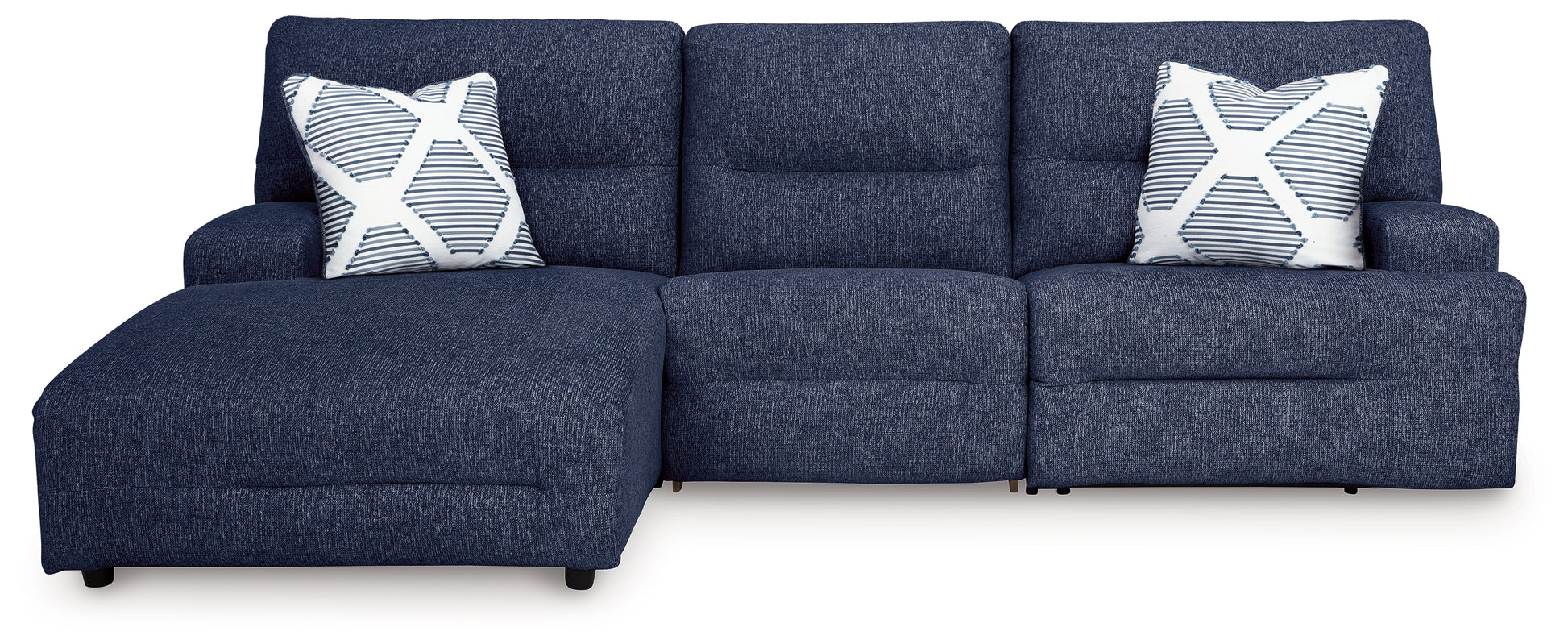 Orange Furniture Outlet - Ashley Furniture - Acklen Place Sectional - 3-Piece Power Reclining Sectional / Navy - 93607S7