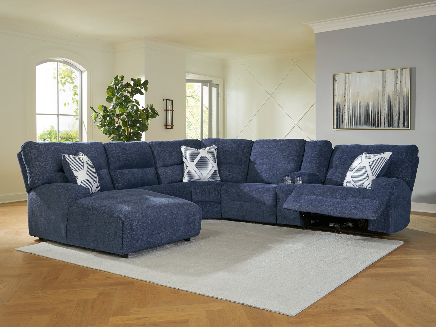 Orange Furniture Outlet - Ashley Furniture - Acklen Place Sectional - 6-Piece Power Reclining Sectional with Chaise / Navy - 93607S2