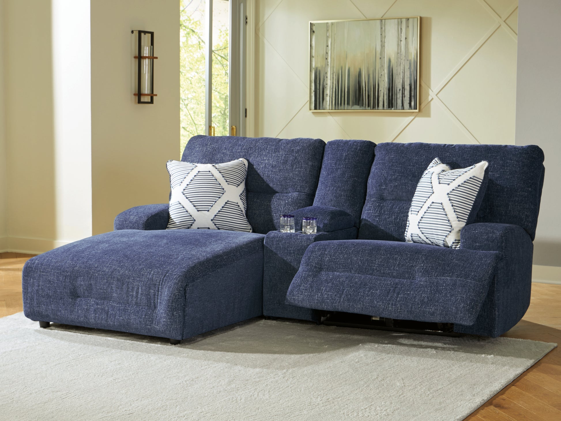 Orange Furniture Outlet - Ashley Furniture - Acklen Place Sectional - 2-Piece Power Reclining Sectional / Navy - 93607S16
