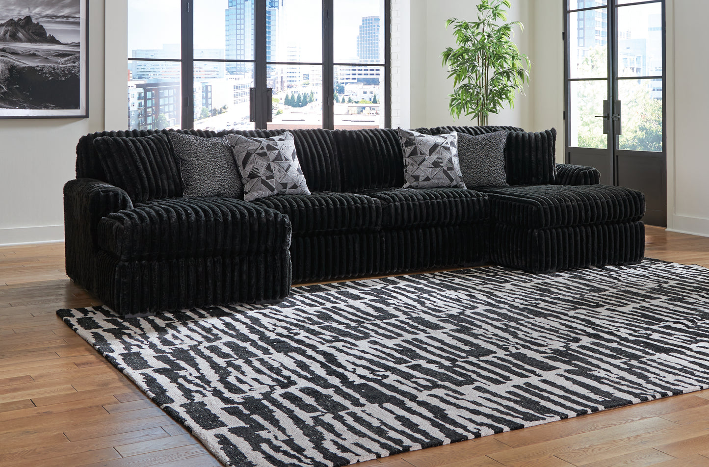 Orange Furniture Outlet - Ashley Furniture - Midnight-Madness Sectional - RAF 3-Piece Sectional with Chaise / Onyx - 98103S5