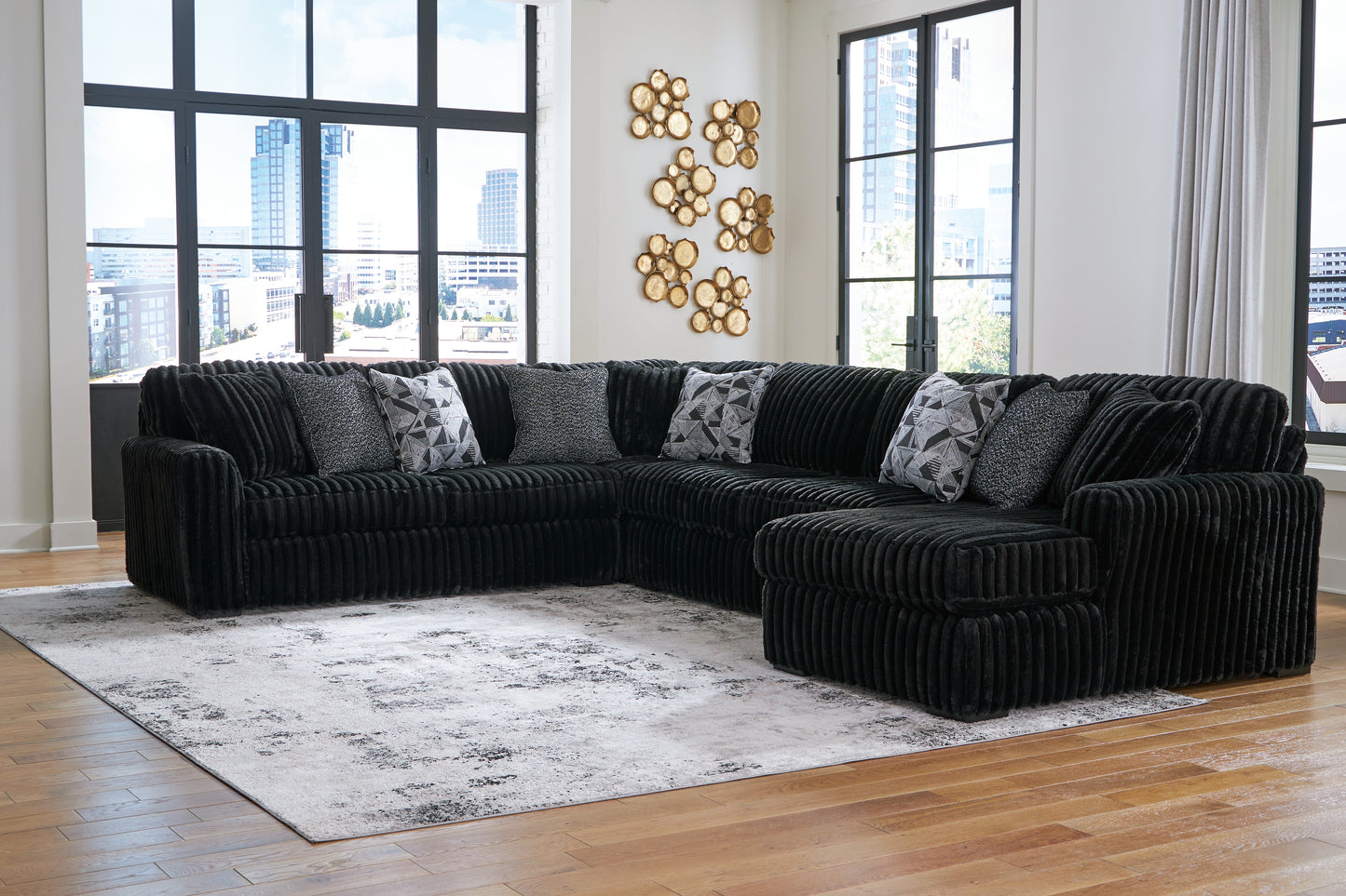 Orange Furniture Outlet - Ashley Furniture - Midnight-Madness Sectional - LAF 4-Piece Sectional with Chaise / Onyx - 98103S3