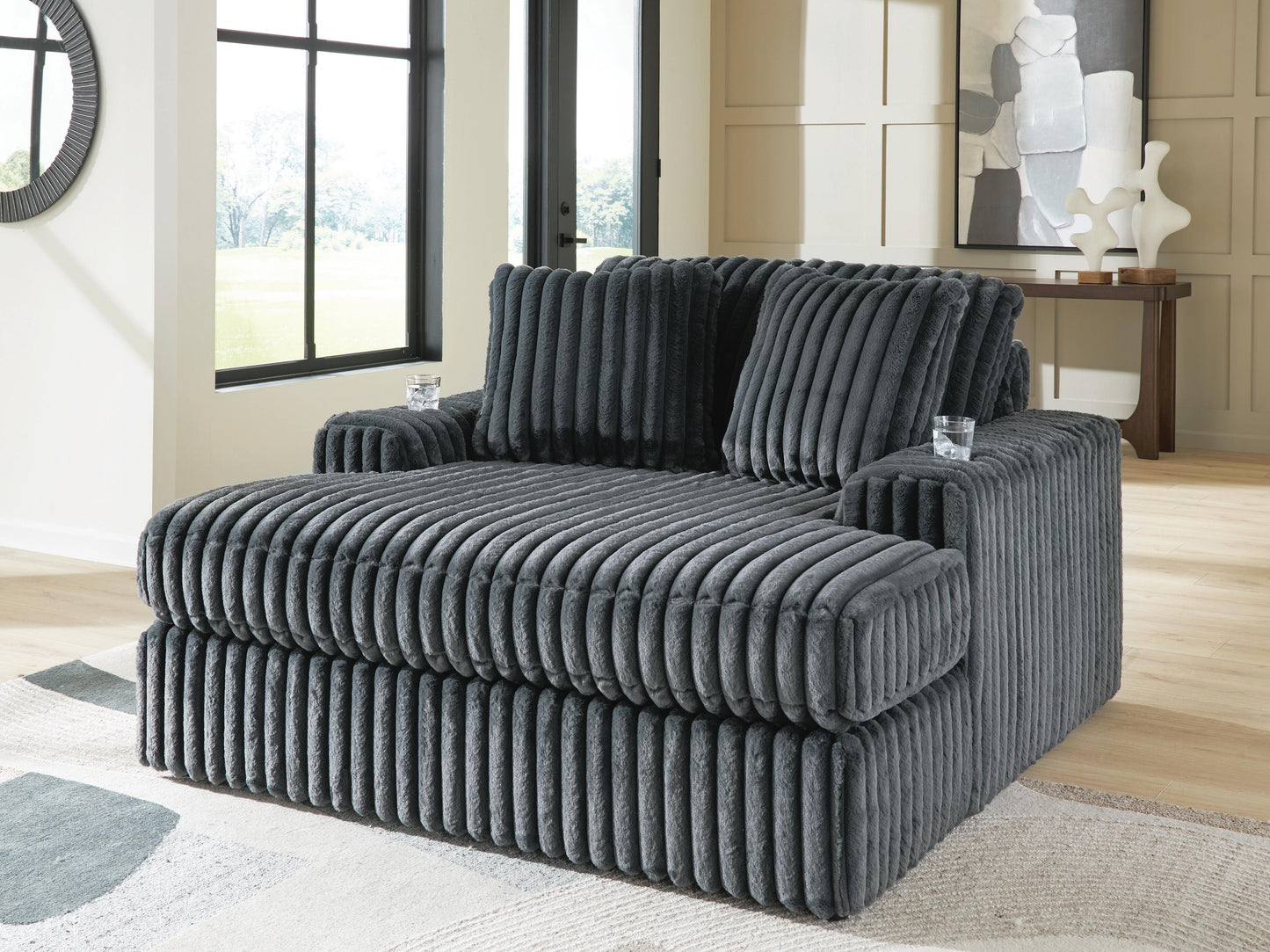 Orange Furniture Outlet - Ashley Furniture - Midnight-Madness Living Room - Oversized Chaise / Gunmetal - 9810515