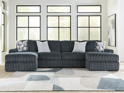 Orange Furniture Outlet - Ashley Furniture - Midnight-Madness Sectional - RAF 3-Piece Double Chaise Sectional / Gunmetal - 98105S7