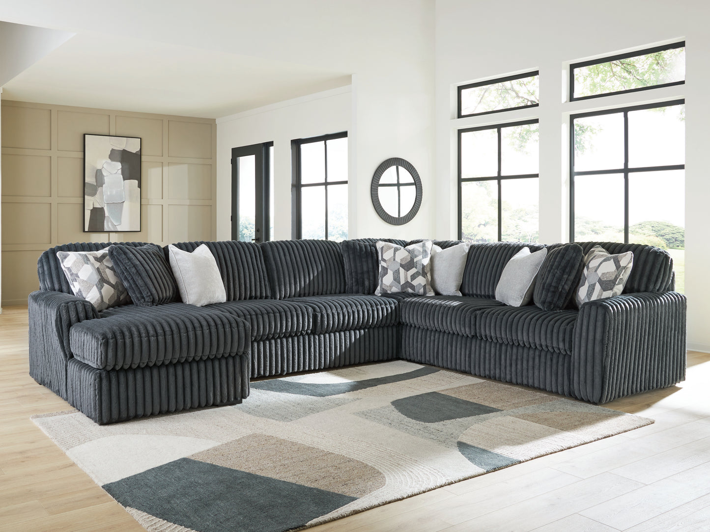 Orange Furniture Outlet - Ashley Furniture - Midnight-Madness Sectional - RAF 4-Piece Sectional with Chaise / Gunmetal - 98105S1