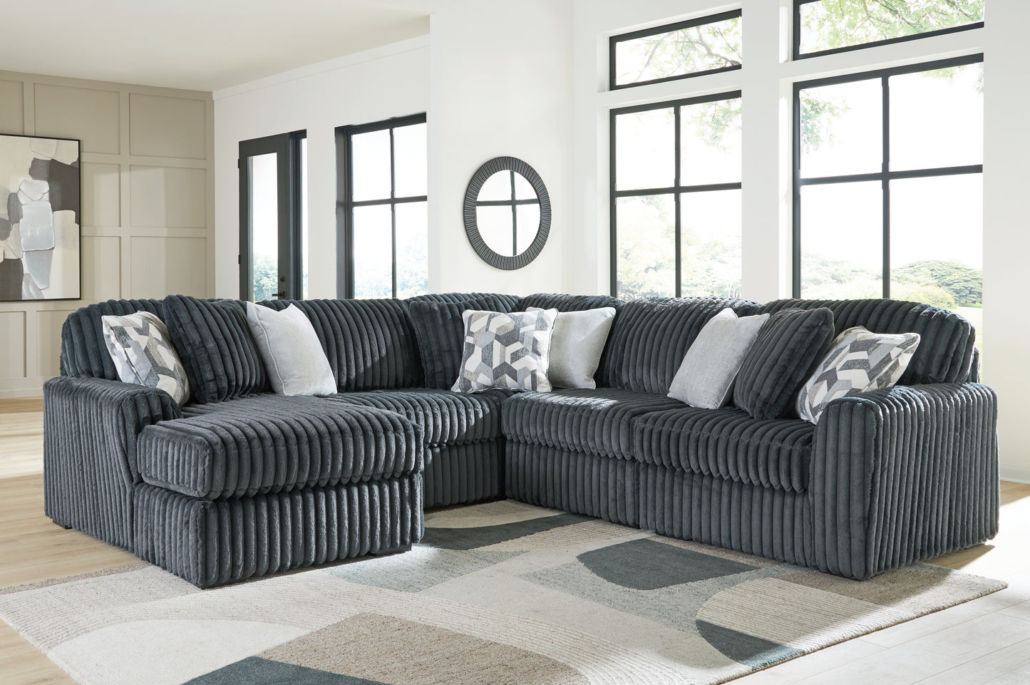 Orange Furniture Outlet - Ashley Furniture - Midnight-Madness Sectional - RAF 5-Piece Sectional with Chaise / Gunmetal - 98105S22