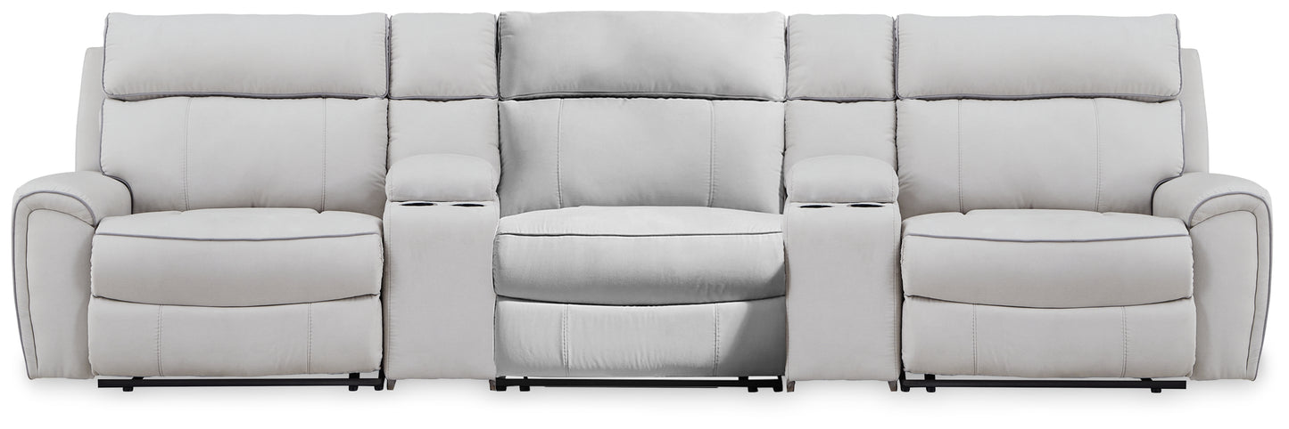 Orange Furniture Outlet - Ashley Furniture - Social Pointe Sectional - 5-Piece Reclining Sectional with Storage Consoles / Pearl/Ash - PC98802S39
