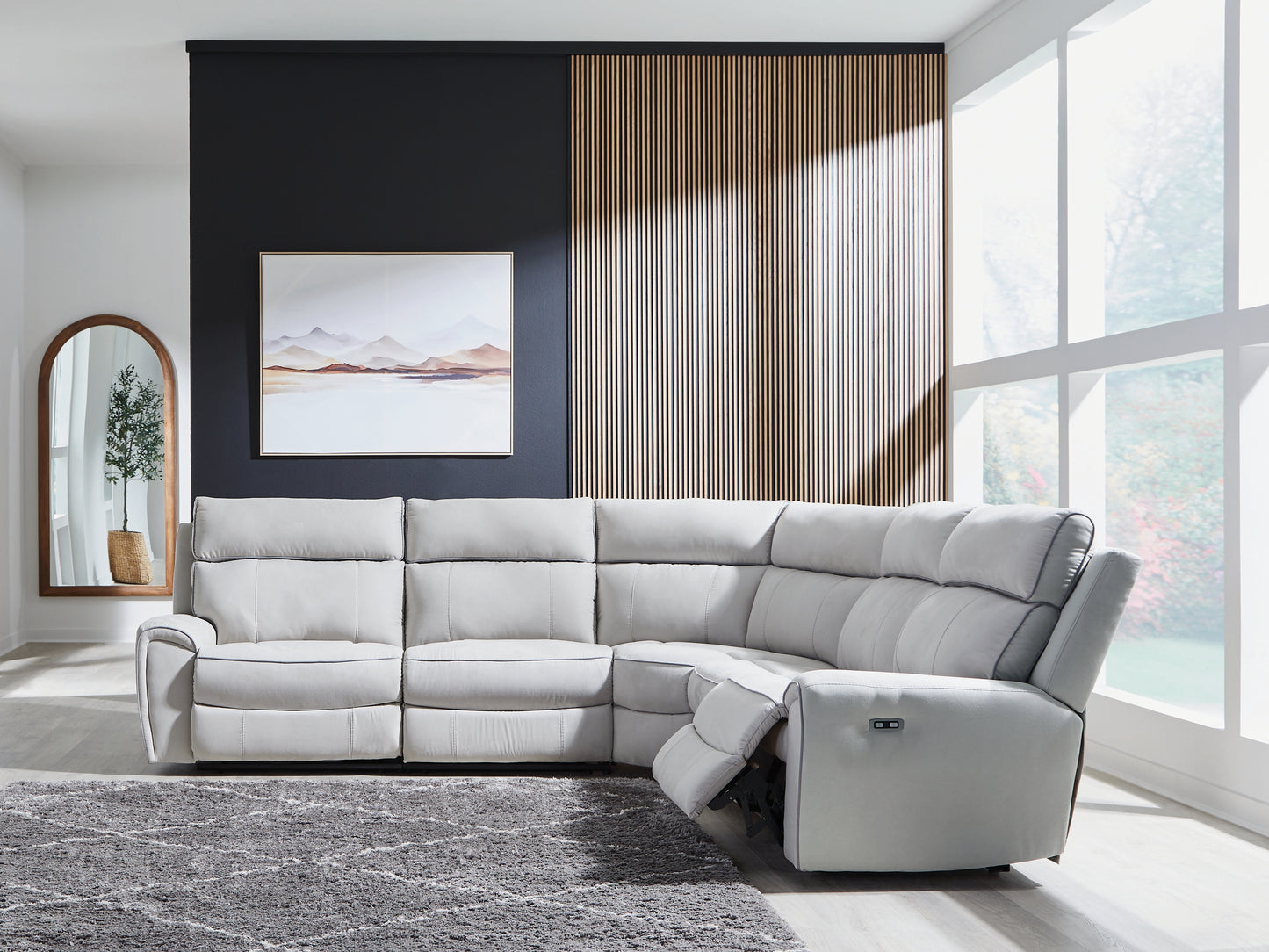 Orange Furniture Outlet - Ashley Furniture - Social Pointe Sectional - 5-Piece Power Reclining Sectional / Pearl/Ash - PC98802S8