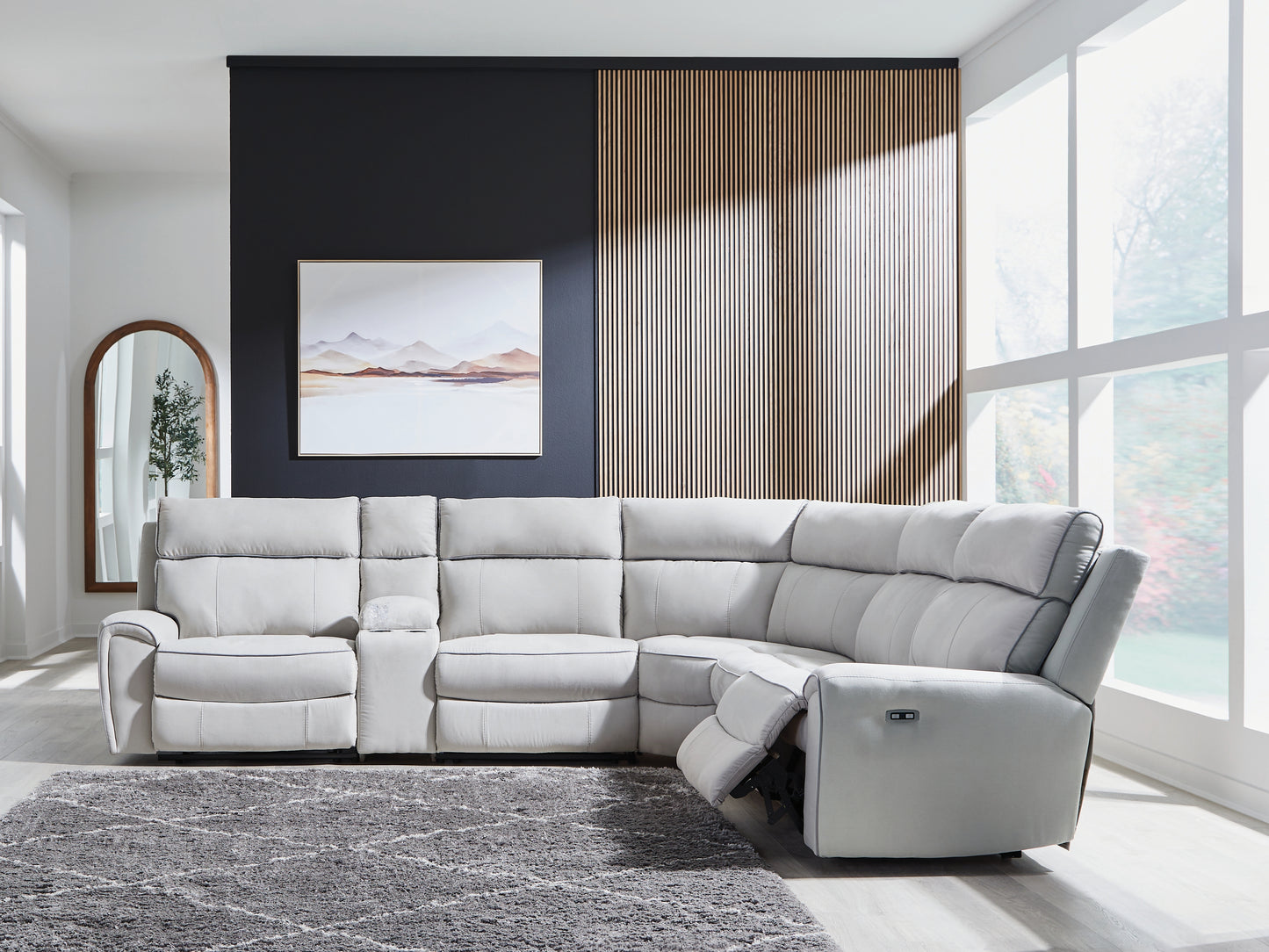 Orange Furniture Outlet - Ashley Furniture - Social Pointe Sectional - 6-Piece Power Reclining Sectional / Pearl/Ash - PC98802S10