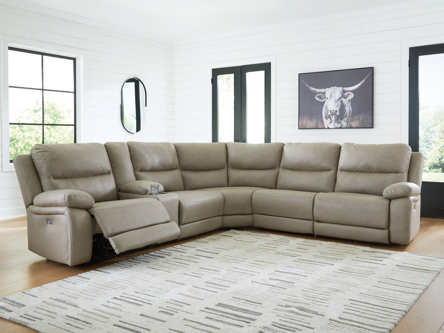 Orange Furniture Outlet - Ashley Furniture - Narwhal Place Sectional - 6-Piece Reclining Sectional with Storage Console / Pebble - PC99201S36