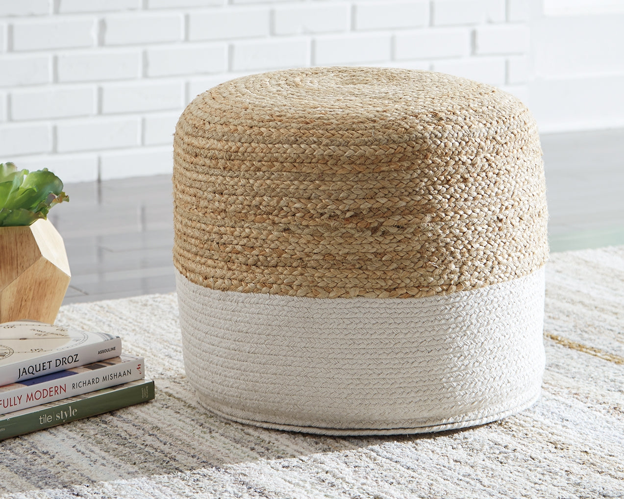 Orange Furniture Outlet - Ashley Furniture - Sweed Valley Pouf - Pouf / Natural/Black - A1000422