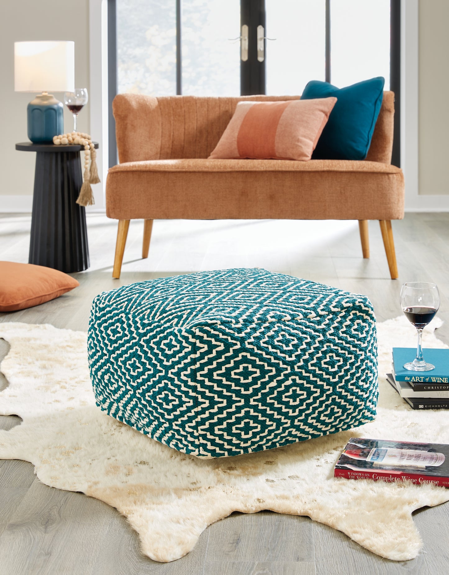 Orange Furniture Outlet - Ashley Furniture - Brynnsen Pouf - Pouf / Teal/Ivory - A1001055