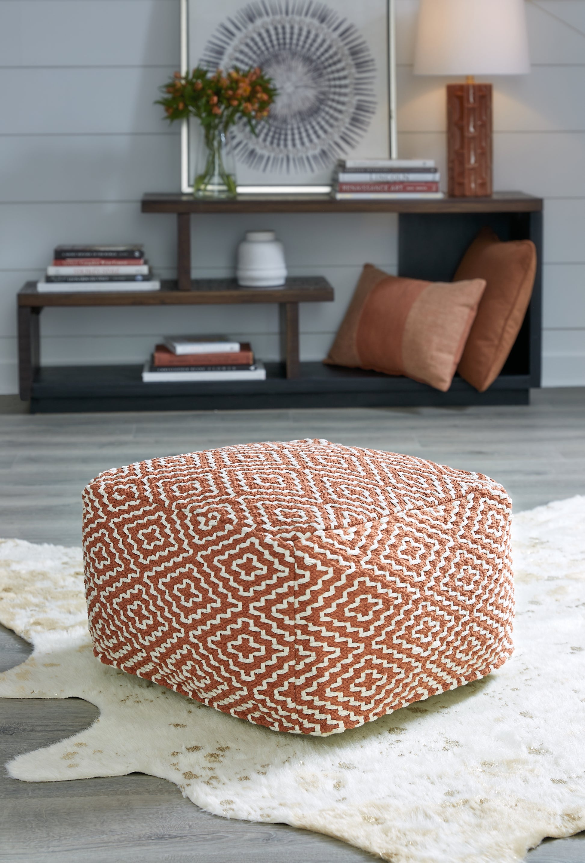 Orange Furniture Outlet - Ashley Furniture - Brynnsen Pouf - Pouf / Teal/Ivory - A1001055