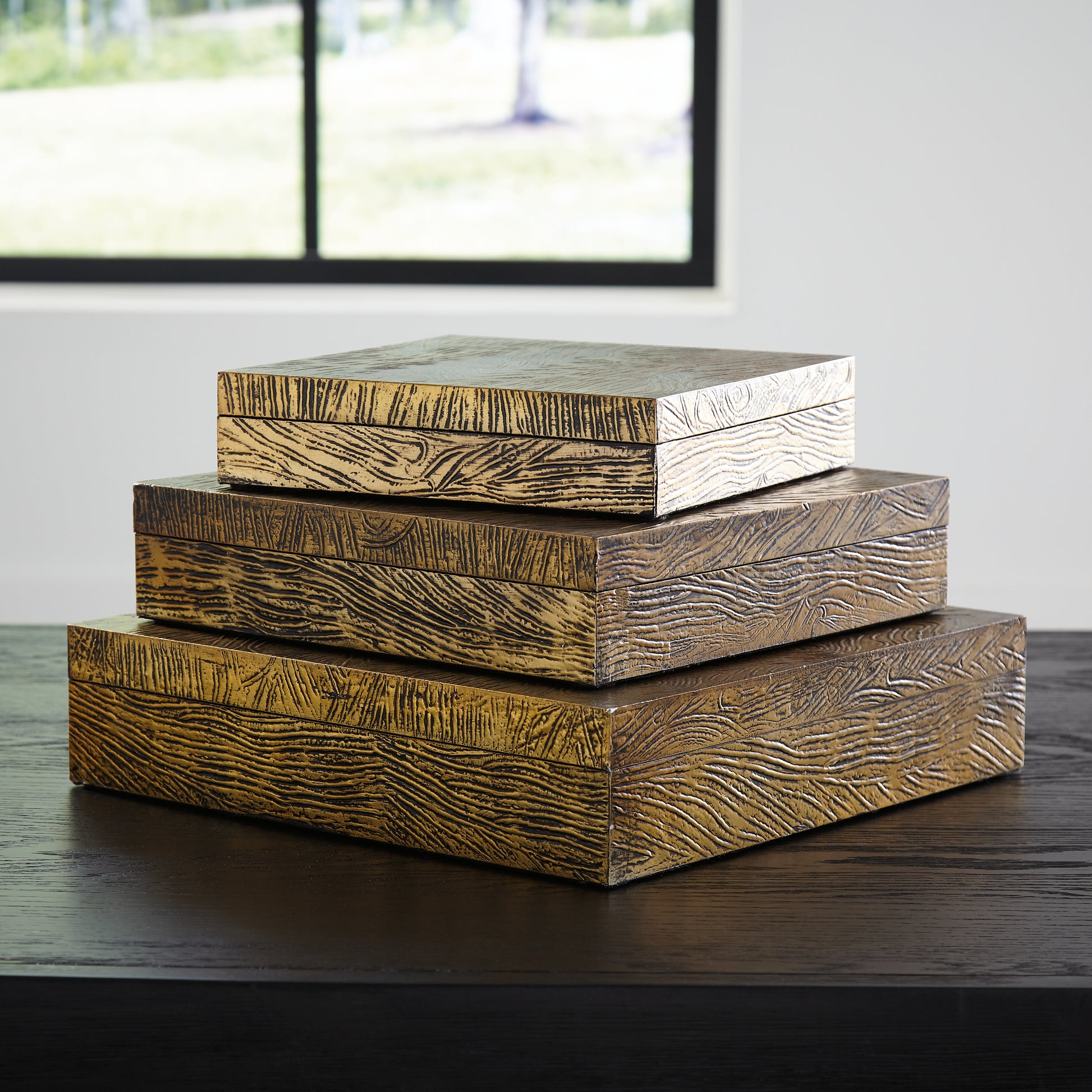 Orange Furniture Outlet - Ashley Furniture - Keldy Box (Set of 3) - Box Set (3/CN) / Antique Brass Finish - A2000490