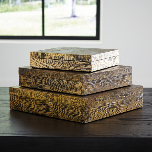 Orange Furniture Outlet - Ashley Furniture - Keldy Box (Set of 3) - Box Set (3/CN) / Antique Brass Finish - A2000490