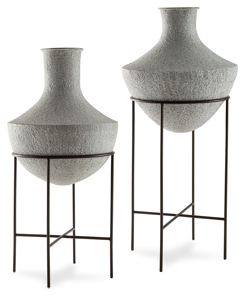 Orange Furniture Outlet - Ashley Furniture - Estonbank Vase - Vase Set / Distressed Cream - A2000747A1