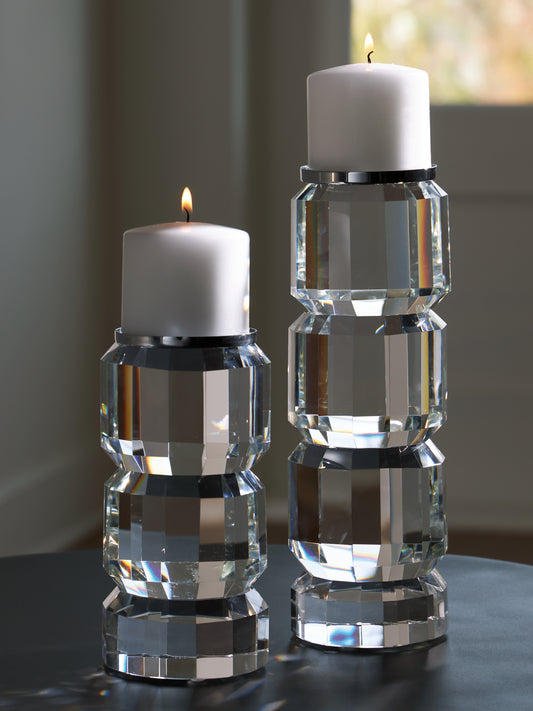 Orange Furniture Outlet - Ashley Furniture - Brentley Candle Holder - Candle Holder Set (Set of 2) / Clear/Silver Finish - A2000770