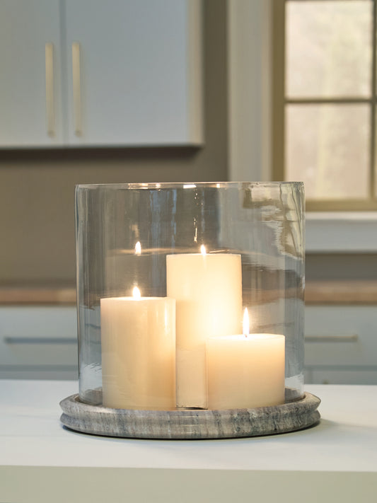 Orange Furniture Outlet - Ashley Furniture - Saskia Candle Holder - Candle Holder / Clear/Beige - A2000847