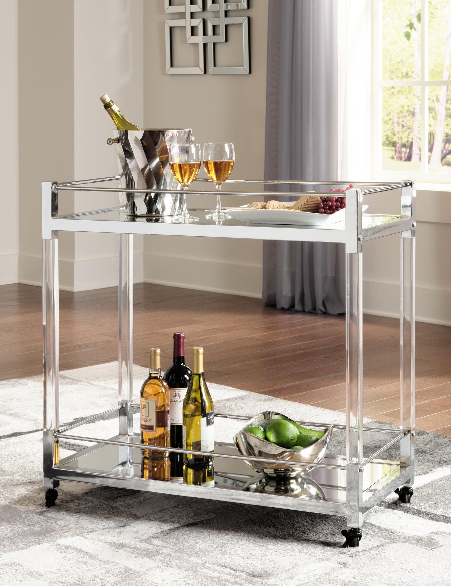 Orange Furniture Outlet - Ashley Furniture - Chaseton Bar Cart - Bar Cart / Clear/Silver Finish - A4000501