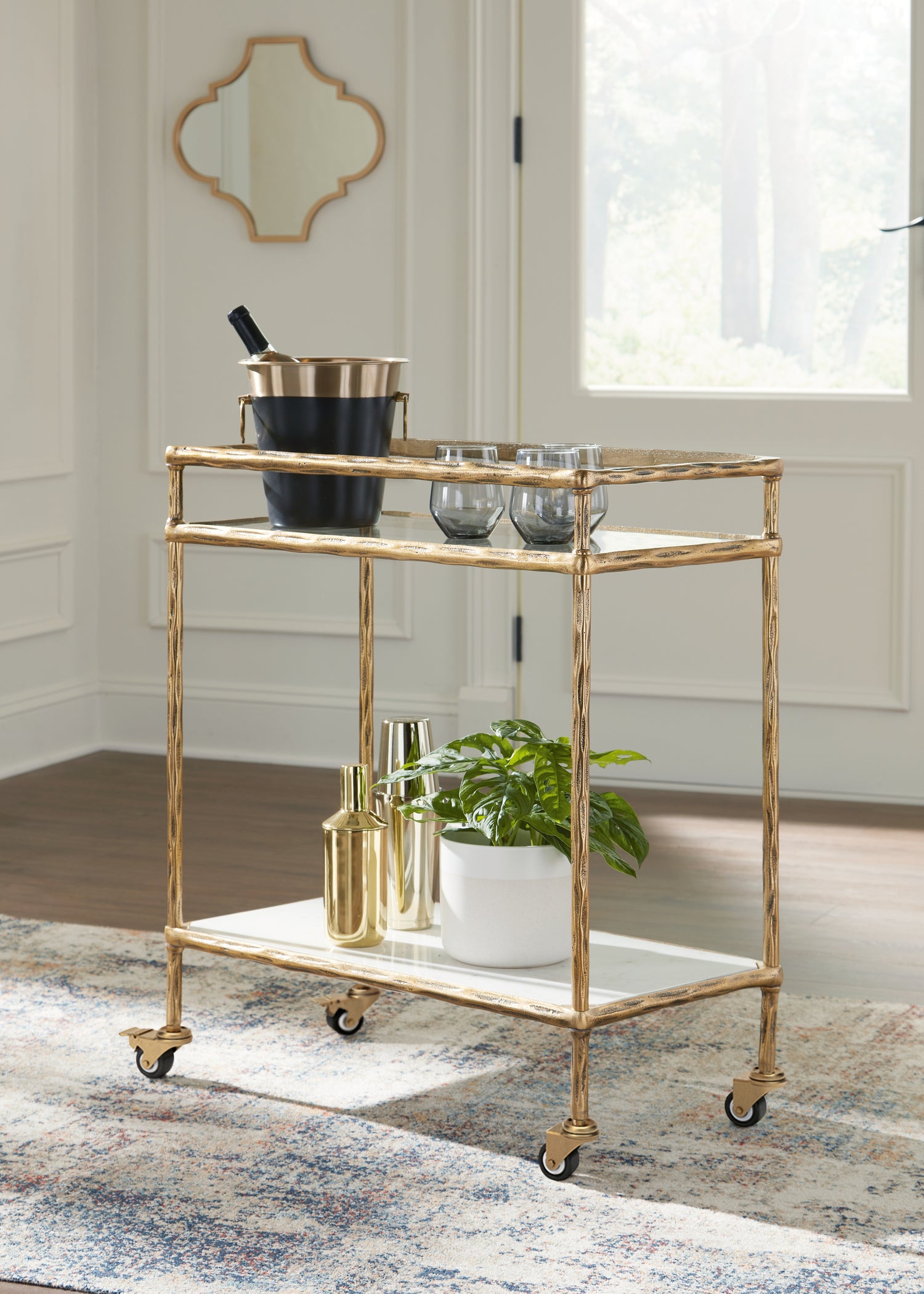 Orange Furniture Outlet - Ashley Furniture - Plattfield Bar Cart - Bar Cart / Antique Gold Finish - A4000625