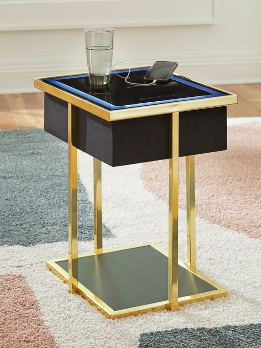 Orange Furniture Outlet - Ashley Furniture - Rexwell Accent Table with Speaker - Accent Table with Speaker / Black/Gold Finish - A4000681