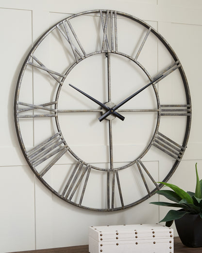 Orange Furniture Outlet - Ashley Furniture - Paquita Wall Decor - Wall Clock / Antique Silver - A8010237