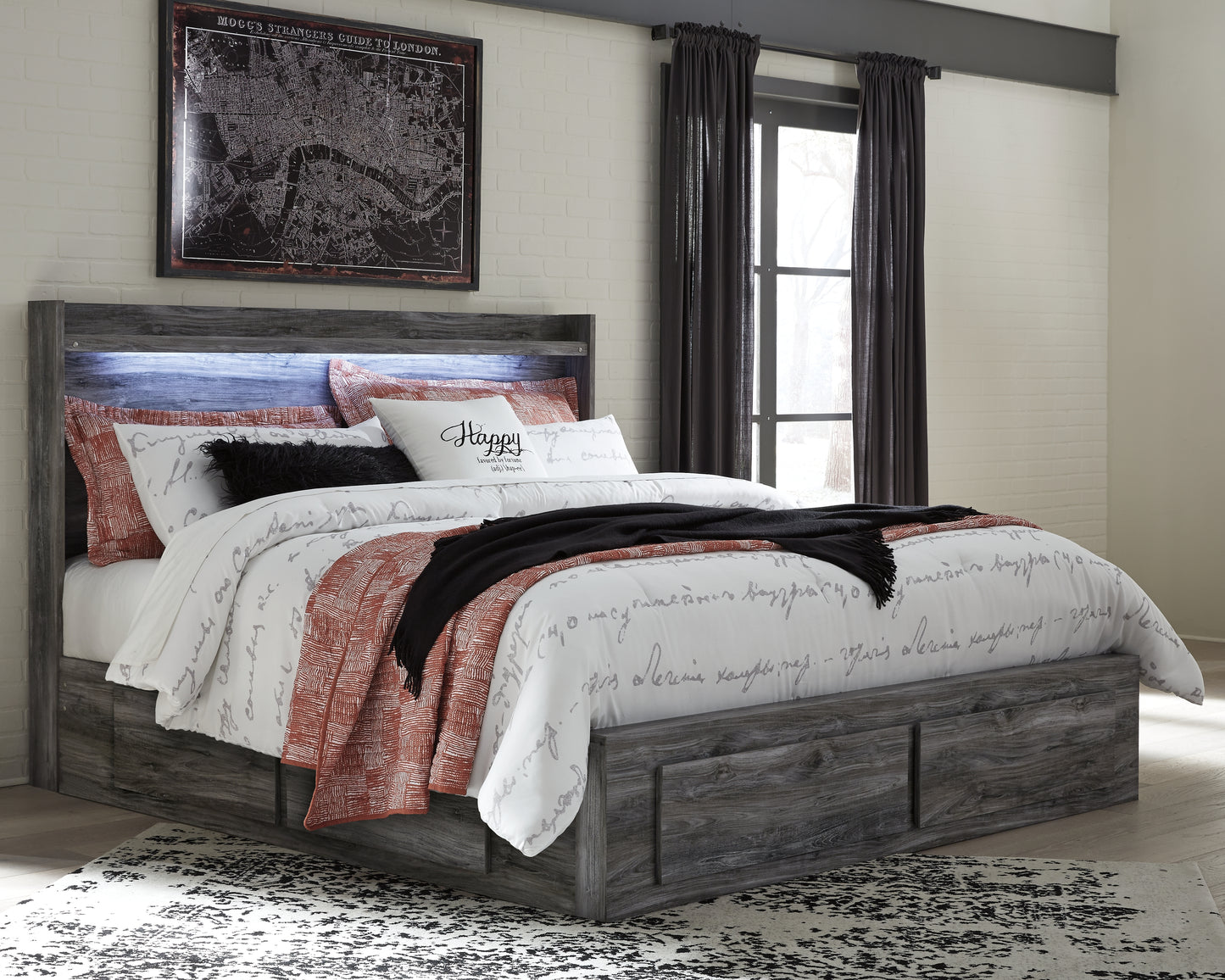Orange Furniture Outlet - Ashley Furniture - Baystorm Bedroom - King Panel Bed with 6 Storage Drawers / Gray - B221B16