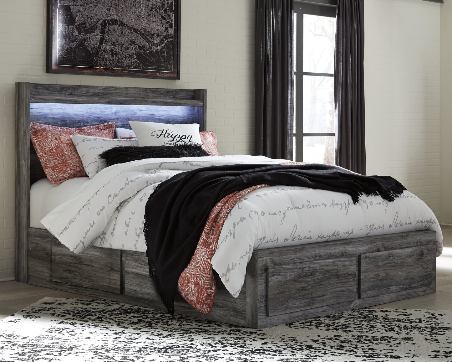 Orange Furniture Outlet - Ashley Furniture - Baystorm Bedroom - Queen Panel Bed with 6 Storage Drawers / Gray - B221B4
