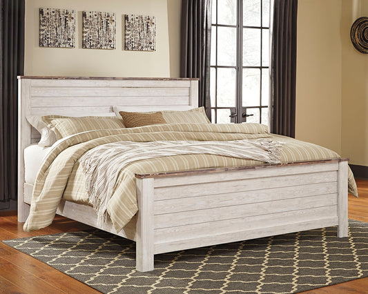 Orange Furniture Outlet - Ashley Furniture - Willowton Bedroom - Queen Panel Bed / Whitewash - B267B8