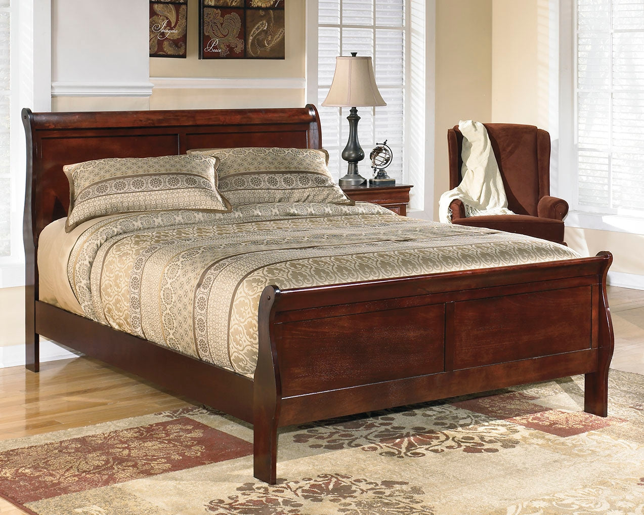 Orange Furniture Outlet - Ashley Furniture - Alisdair Bedroom - King Sleigh Bed / Reddish Brown - B376B8