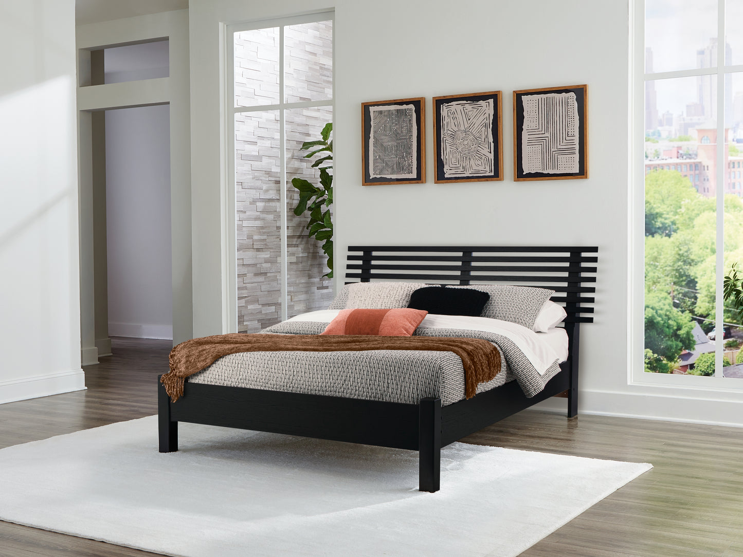 Orange Furniture Outlet - Ashley Furniture - Danziar Bedroom - Queen Slat Panel Bed / Black - B1013B1