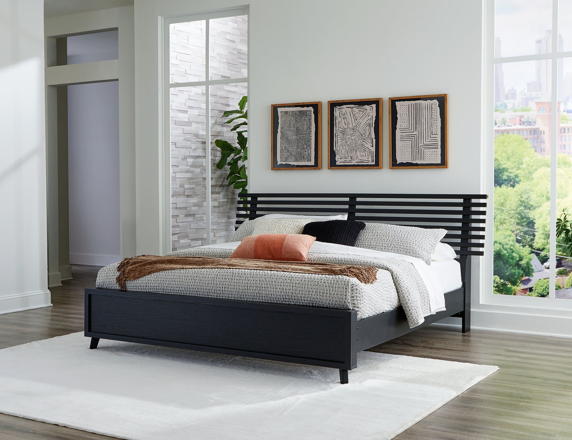 Orange Furniture Outlet - Ashley Furniture - Danziar Bedroom - King Slat Panel Bed / Black - B1013B9