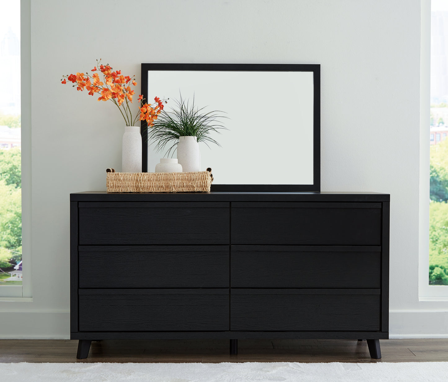 Orange Furniture Outlet - Ashley Furniture - Danziar Bedroom - Dresser and Mirror / Black - B1013B11