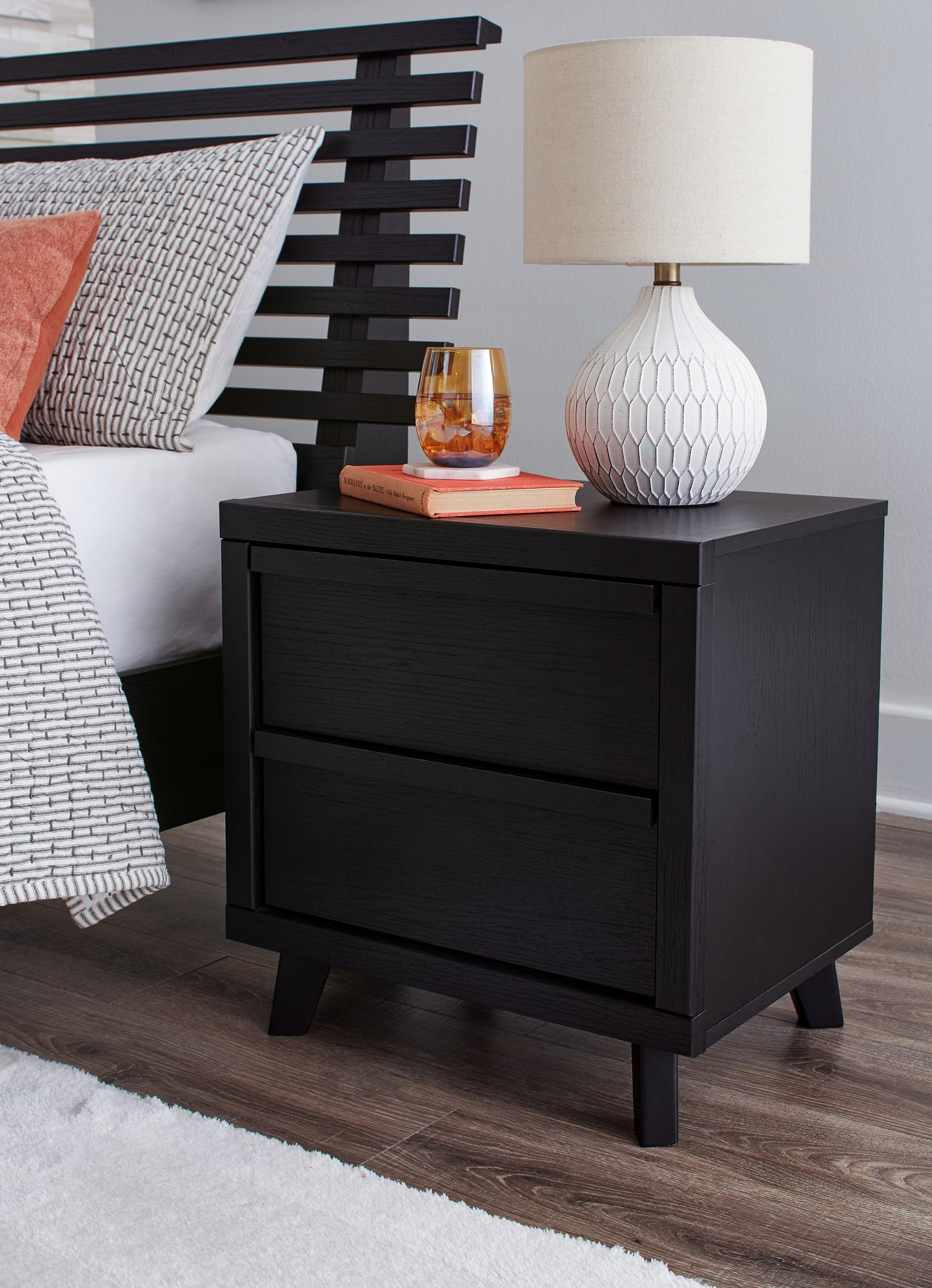 Orange Furniture Outlet - Ashley Furniture - Danziar Bedroom - Two Drawer Night Stand / Black - B1013-92