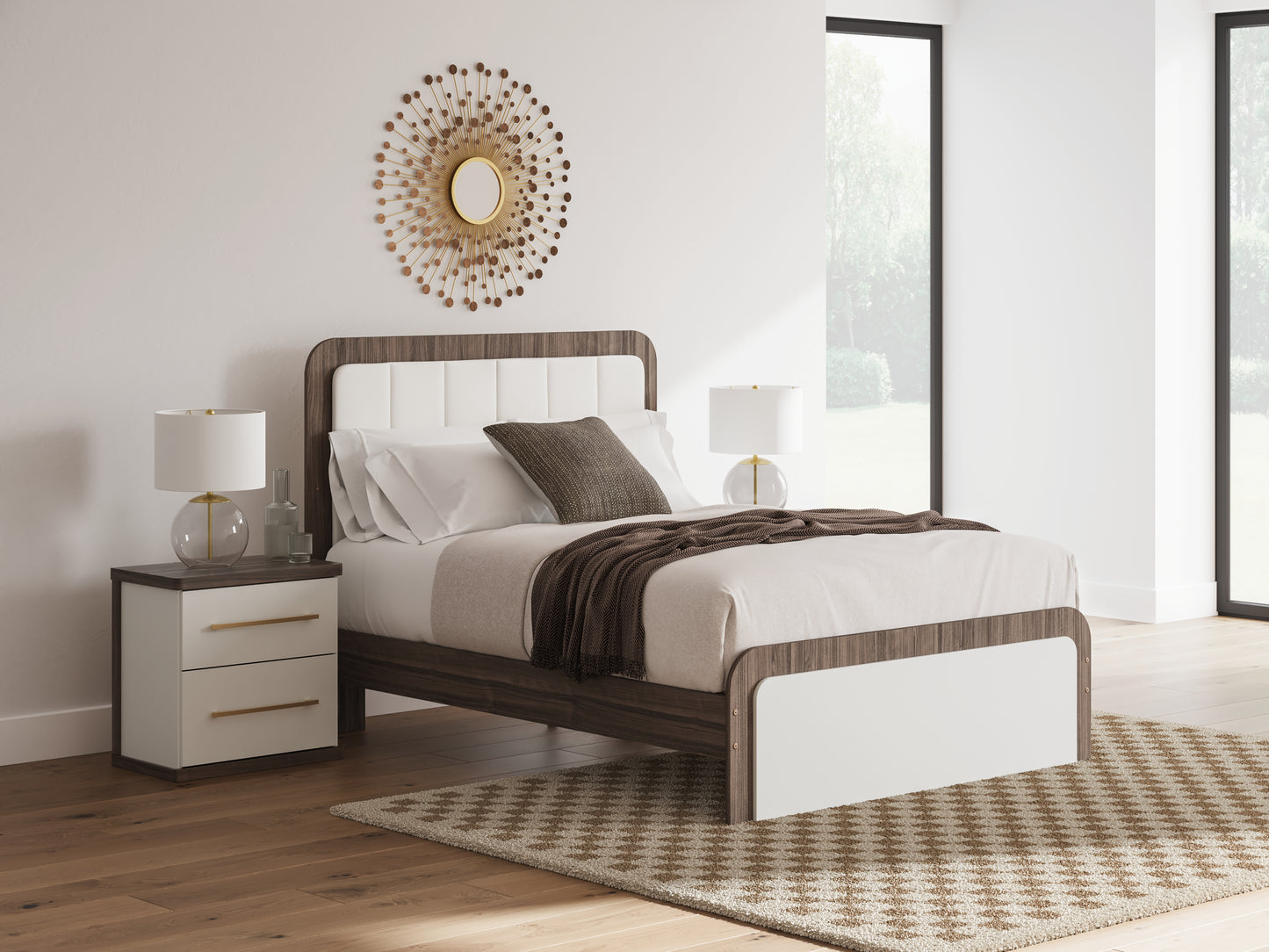 Orange Furniture Outlet - Ashley Furniture - Kendanport Bedroom - Queen Upholstered Bed / White/Brown - PCB1108B7