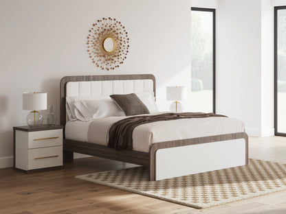 Orange Furniture Outlet - Ashley Furniture - Kendanport Bedroom - King Upholstered Bed / White/Brown - PCB1108B8